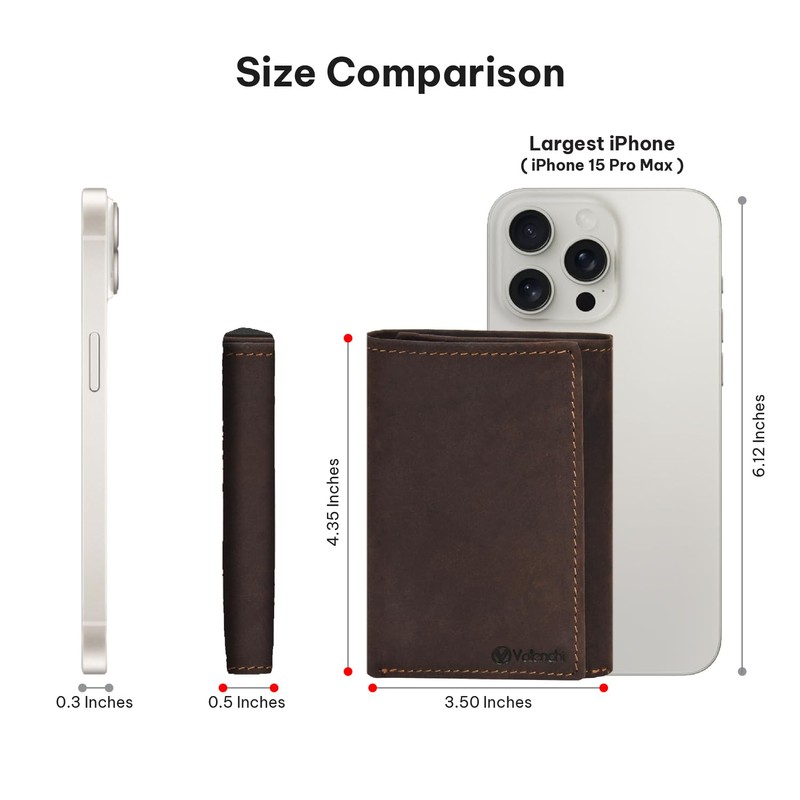 VALENCHI Leather Trifold Wallet For Men - RFID Blocking -