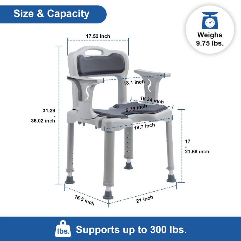 XIAOSHUNER Bathroom Shower Chair for Inside Shower with Arms and