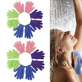 4 Pairs Exfoliating Bathing Gloves, Bamboo Shower Gloves, Exfoliator Mitts to Scrubs Away Ingrown Hair and Dead Skin, Exfoliating Gloves for Shower Spa Body Scrubs(Blue, Pink, Purple, Green)