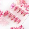 Uñas postizas cortas de acrílico con diseño de flores rosas