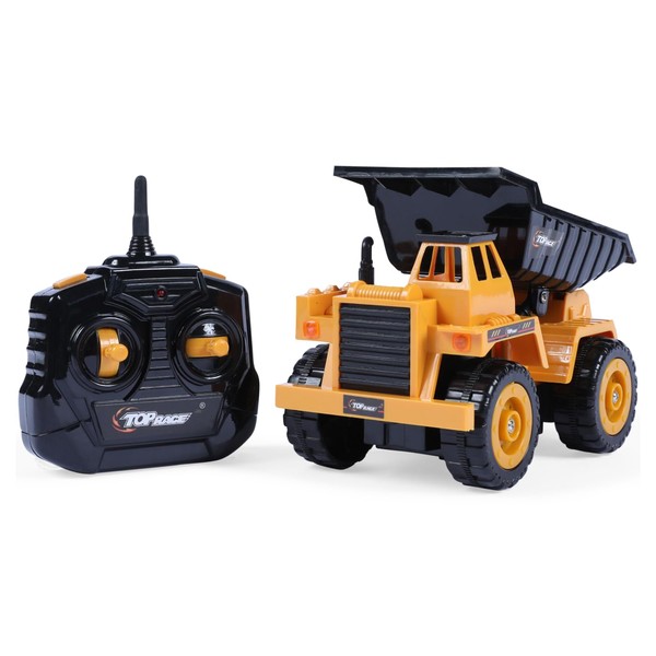 Top Race Remote Control Dump Truck 5 Channel Fully Functional Construction Dump Truck Remote Control Tractor Digger Toys for Kids ages 3 and Up