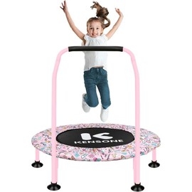 36" Mini Trampoline for Kids, U/T-Bar Indoor Small Recreational Trampoline for Toddlers with Foam Handle and Leg Suction Cups Exercise Active - Style: U-BAR(Yellow)