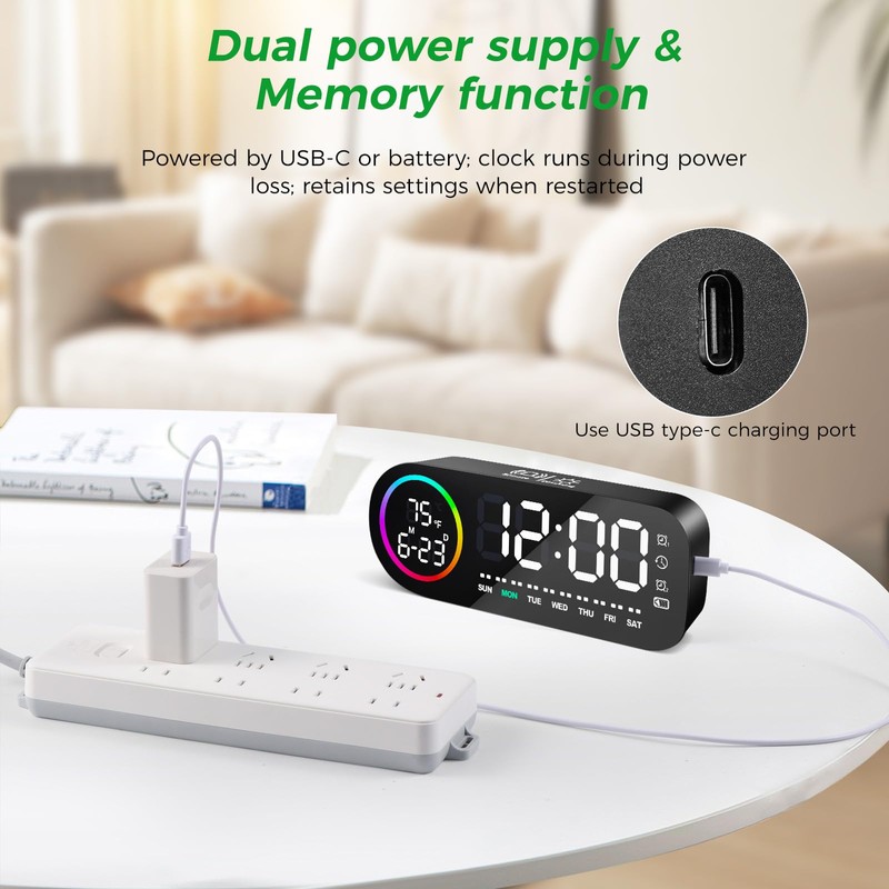 Diboniur Digital Alarm Clock with Large LED Display, Digital Clock,