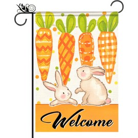 BlissYard Easter Garden Flag Garden Decor Outdoor Decor12x18 Inch Double-Sided Welcome Bunny and Carrot Design Backdrop Holiday Decorations Funny Flags for Outdoor Holiday Decorations