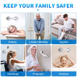 Shower Handle 2 Pack 12 inch Grab Bars, Bathroom, Bathtubs, Bath Safety Grab Bar with Strong Hold Suction Cup for Elderly, Handicap, Seniors for Wall Handle,Gray