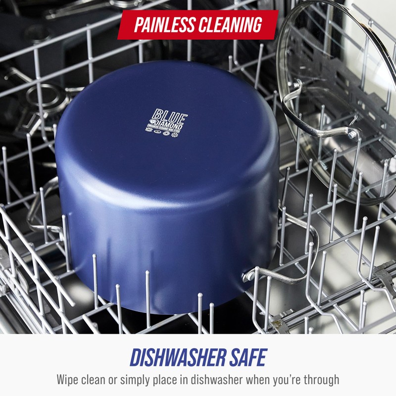 Blue Diamond 8QT Nonstick Stockpot with Glass Lid, PFAS-Free Ceramic,