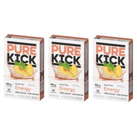 Pure Kick Peach Tea - Pack of 3 - Powdered Drink Mix - Low Calorie - Zero Sugar - 6 Sticks Per Box - 18 Servings