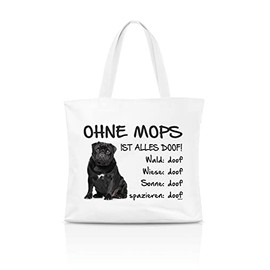 AdriLeo Shopping Bag "Ohne Mops ist alles doof!" (Black Fur), White with photographic print