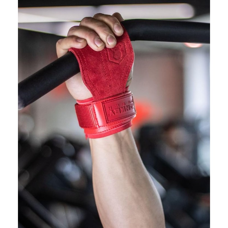 Monkey Power Straps con Callera de Piel Rojos, Gym Crossfit