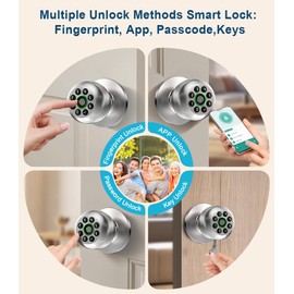 Fingerprint Door Lock, Smart Fingerprint Door Knob with Keypad, Biometric Door Lock with App Control, Auto Lock Door Lock with Code, Keyless Door Knob with Lock for Bedroom, Home,Office-Satin Nickel