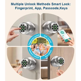 Fingerprint Door Lock, Smart Fingerprint Door Knob with Keypad, Biometric Door Lock with App Control, Auto Lock Door Lock with Code, Keyless Door Knob with Lock for Bedroom, Home,Office-Satin Nickel