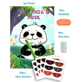 Panda Party Supplies, Pin the Nose on the Panda Games for Party. Panda Birthday Party Supplies, Large Poster. Panda Party Games, Elastic Blindfolds, Stickers Edge Cut for Panda Birthday Decorations.