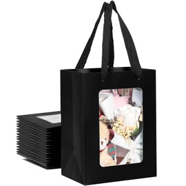 VAGREEZ 30 Pcs Paper Gift Bags with Transparent Window, 7.9''x6''x3.9'' Kraft Goodie Bags with Handles, Bulk Shopping Bags, Ideal for Birthday, Wedding, Party Favors, and Bulk Packaging, Black