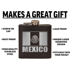 Rogue River Tactical Mexico Flag Outline Stainless Steel Hip Flask Premium Matte Black Makes a Great Gift for Him Dad Father
