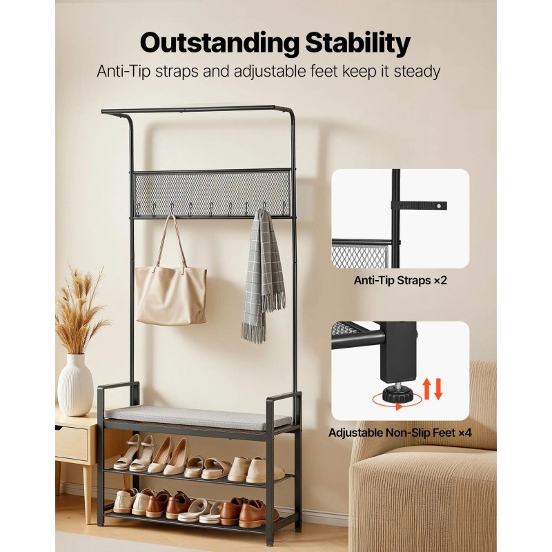72-Inch Freestanding Coat Rack with Shoe Bench 2-Tier Storage Organizer