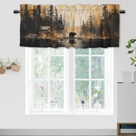 Dabuniu Rustic Cabin Cafe Valances Curtains Cute Bear Forest Country Farmhouse Wildlife Hunting Window Valance for Living Room Bedroom, Kitchen Valance Rod Pocket Window Curtain 54 by 18 in, 2 Panel