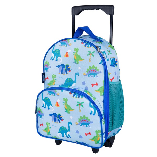 Wildkin Kids Rolling Luggage for Boys and Girls, Carry on Luggage Size is Perfect for School and Overnight Travel, Measures 16 x 12 x 6 Inches, BPA-free, Olive Kids (Dinosaur Land), One Size