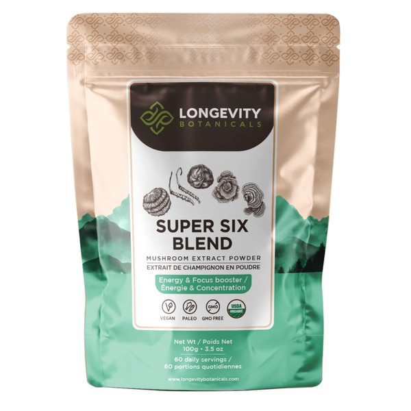 6 Mushroom Supplement Blend - Organic Mushroom Complex Powder -
