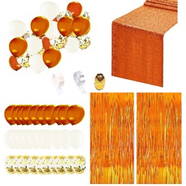 Orange Graduation Party Decorations/Orange Birthday Party Decorations/Fall Birthday Decorations Orange/Fall Bridal Shower Wedding Thanksgiving/Orange Balloons/Sequin Table Runner Foil Fringe Curtains
