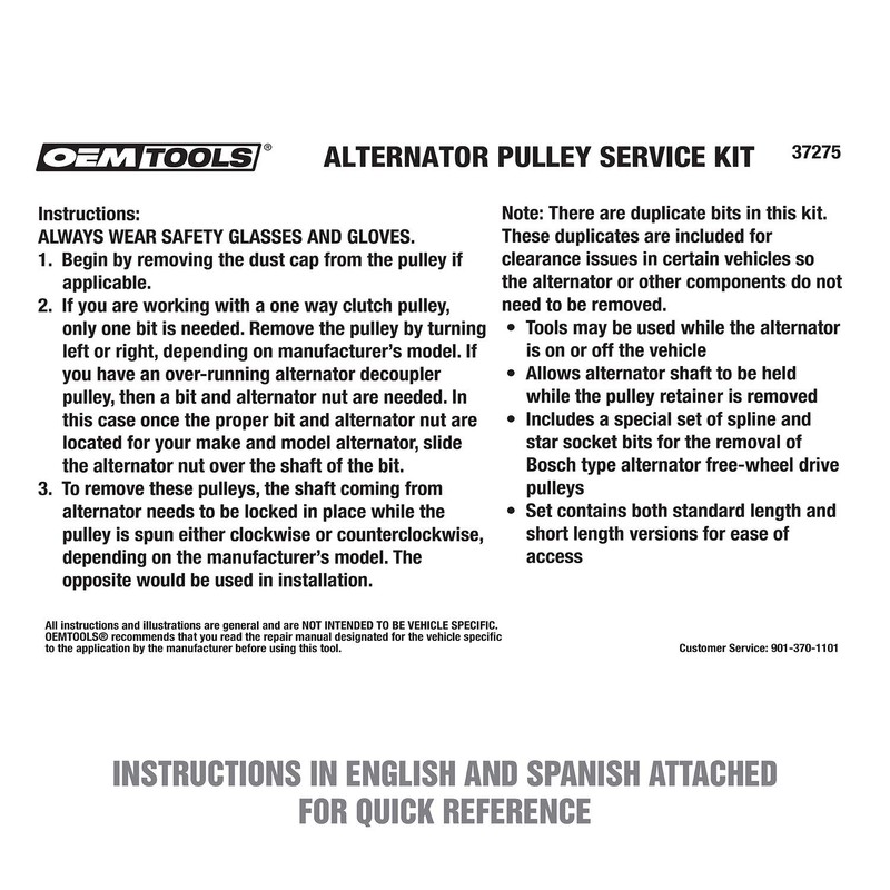 OEMTOOLS 37275 Alternator Decoupler Pulley Service Kit, Alternator Pulley Removal