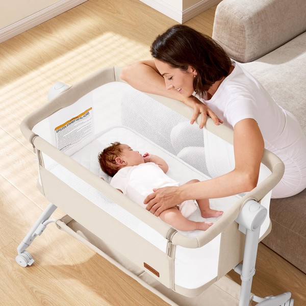 Taylengrow Baby Bassinet Bedside Sleeper - All-Mesh Design, Portable Bedside