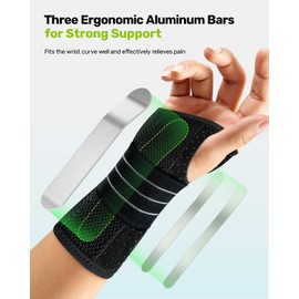 Rakiie Carpal Tunnel Wrist Brace, Adjustable Night Wrist Support with 3 Metal Splints, Hand Brace for Men Women No Pressure on Thumb, Splint Stabilizer for Work, Arthritis (Right Hand, Blue, Small)