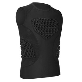 Youth Football Baseball Chest Protector, Padded Compression Shirt, Support Softball Rugby Lacrosse Heart Sternum Guard （Black,M）