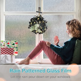 VELIMAX Rain Glass Window Film Privacy Static Window Clings Decorative Glass Sticker for Home Office Removable UV Protection Heat Control 29.5 x 118 inches