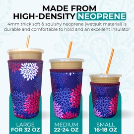 Koverz Medium Violet Whimsy Neoprene Iced Coffee Sleeve, 24 Oz, Fits 22-24 Oz Cups