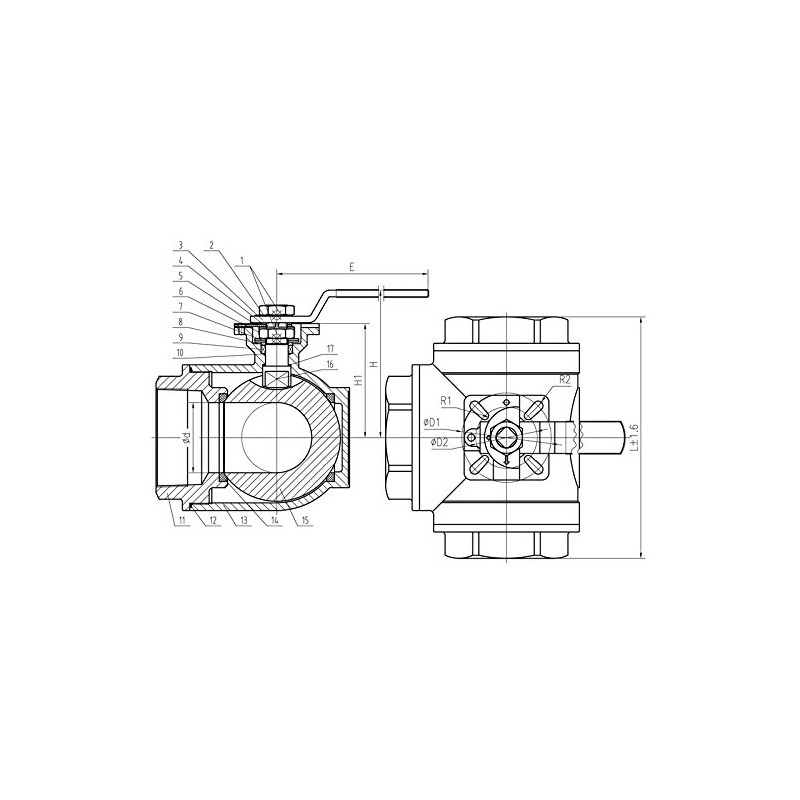 WOG200 3-Way 304 Stainless Steel Ball Valve L-Type 1" NPT