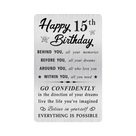 MOQIYXL Happy 15th Birthday Card for Boy Girl, Small Engraved Wallet Card for 15 Year Old Birthday Gifts