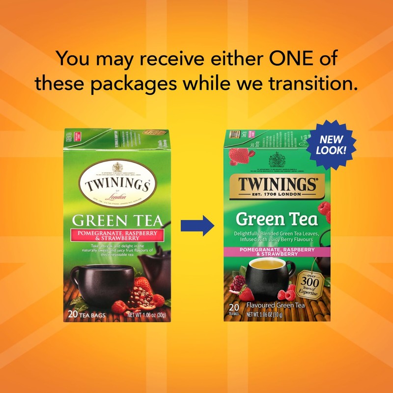 Twinings Green Tea with Pomegranate, Raspberry, and Strawberry - Caffeinated