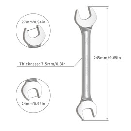 Skweawert 24mm x 27mm Double Open End Wrench Metric Cr-V Mirror Chrome Plating 245mm Length Open End Wrench for Dismounting Nut and Routine Repairs