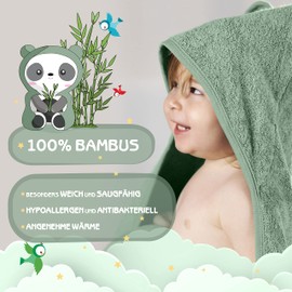 FUCHSUNDPANDA ® Hooded Towel Baby Extra Thick, Warm & Soft 75 x 75 cm Baby Towel with Hood (100% Bamboo) Baby Towel Hood with Great Gift Packaging (Copper Green)