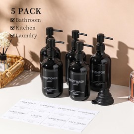 Shampoo and Conditioner Dispenser(5Pack) 16.9oz Shampoo and Conditioner Bottles,Refillable Shampoo and Conditioner Bottles,Shampoo Dispenser for Shower,Shampoo Bottles(Black)