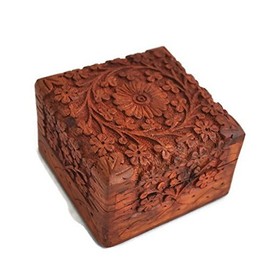storeindya Sale Beautifully Hand Carved Wooden Keepsake Box Jewellery Chest Organiser Unique Gift Ideas for Men & Women (Design 9) 'Due to nature of the material and dye used, item may come in different shades of brown'