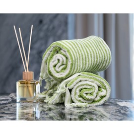 Striped Hand and Bath Towels for Bathroom | Set of 2 Hand Towels | Organic Turkish Cotton | Large Soft Plush Fluffy Absorbent Ribbed Bath Towels (Hand Towel Set, Pistachio Green)
