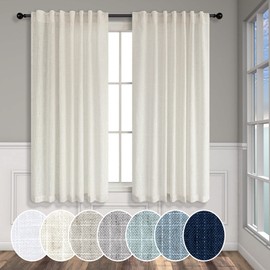 Natural Linen Curtains 54 Inch Length for Master Bedroom 2 Panels Set Back Tab Pocket Neutral Boho Light Reducing Lightweight Semi Sheer Cream Curtain for Kitchen Bathroom Boys Kids Room Sunroom 52x54