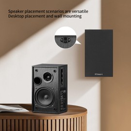 Elimavi Powered Bookshelf Speakers 35W RMS,Record Player Speakers with 4'' Woofer and 1'' Tweeters with Wall Mounted for TV and PC,Turntable Speaker with RCA Input,Black