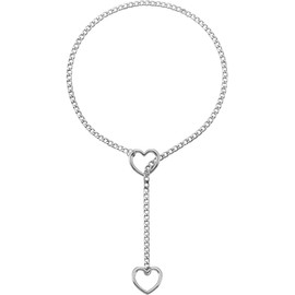 RWQIAN Adjustable Slip Chain Women's Heart/O-Ring/Lock Slip Chain Punk Gothic Cuban Necklace Silver/Gold/Black Jewellery Y Necklace 26-34 Inches, Stainless Steel