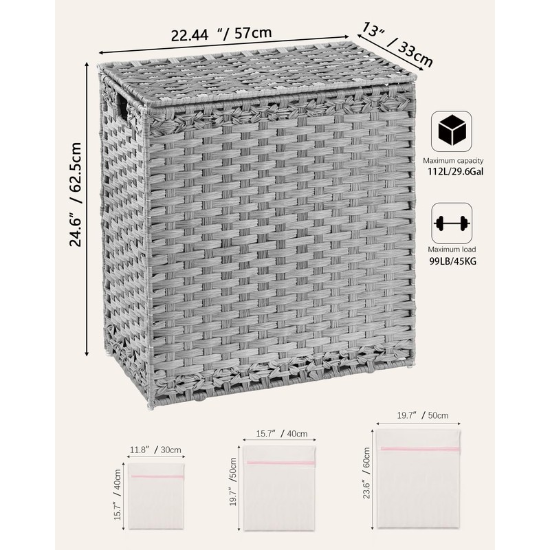 SETVSON Laundry Hamper with Lid Wicker Laundry Basket 112 L