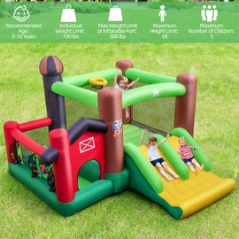HONEY JOY Inflatable Bounce House, Farm Themed Bouncy House for Kids Indoor Outdoor, Double Slides, Ground Stakes, Toddler Bounce House for Backyard(Without Blower)