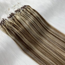 20'' Hair Extensions Micro Loop Rings Beads Human Hair Extensions Remy Hair Extensions Double Drawn - 1g/s 50s/pack - (20" #M4/613 - Medium Brown/Light Blonde Mixed)