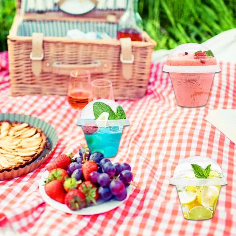 50 Pcs 6 oz Clear Plastic Cups with Dome Lids,Transparent