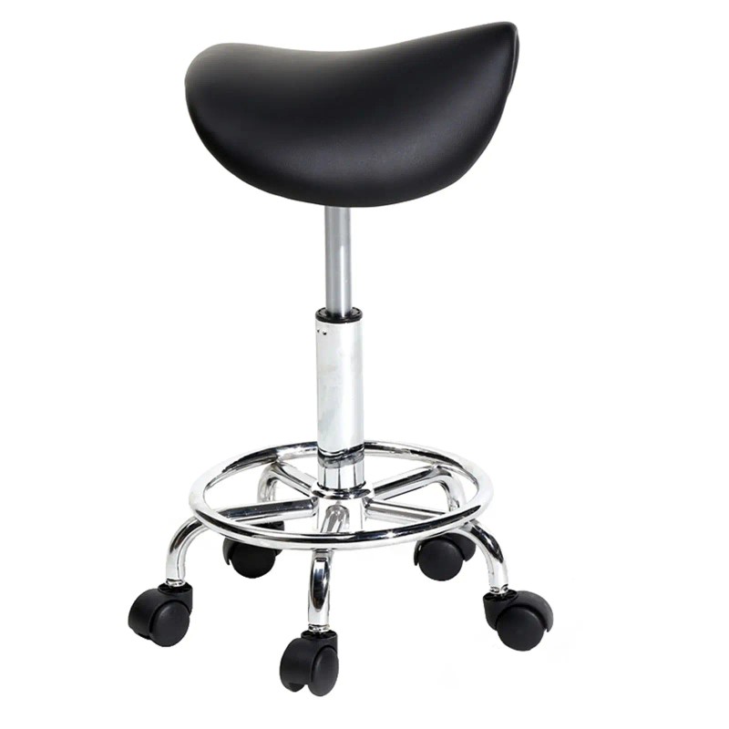 Salon Saddle Stool Synthetic Leather Black Ha Ha Feet Commercial