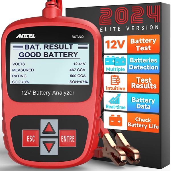 ANCEL BST200 Car Battery Tester 12V 100-1100 CCA Automotive Bad Cell Load Test Tool Digital Analyzer Tester for Car Truck Motorcycle SUV Boat and More