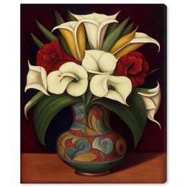 Wynwood Studio Floral and Botanical Traditional Wrapped Canvas Art - Mexican Flower Vase, Wall Art for Living Room, Bedroom, and Bathroom, 16" x 20", White and Brown Home Decor