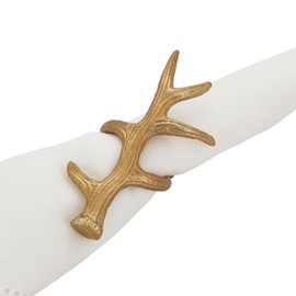 Fennco Styles Rustic Antler Design Aluminum Napkin Rings, Set of 4- Gold Branch Napkin Holders for Home Decor, Banquets, Holiday and Special Occasions