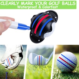 Glamgen Golf Ball Line Marker Tool, 3 Golf Ball Marker Stencil and 3 Color Golf Ball Markers with Case, Golf Ball Alignment Marking Tool for Golfer Training