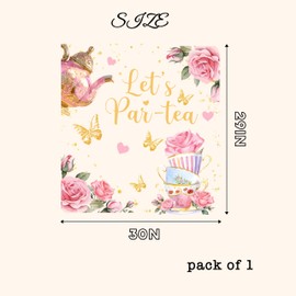 MUWEOL Let's Par-Tea Decal - Tea Party Wall Decor, Pink Roses and Gold Butterflies Design, Let's Par-Tea Theme (par-Tea Decal)